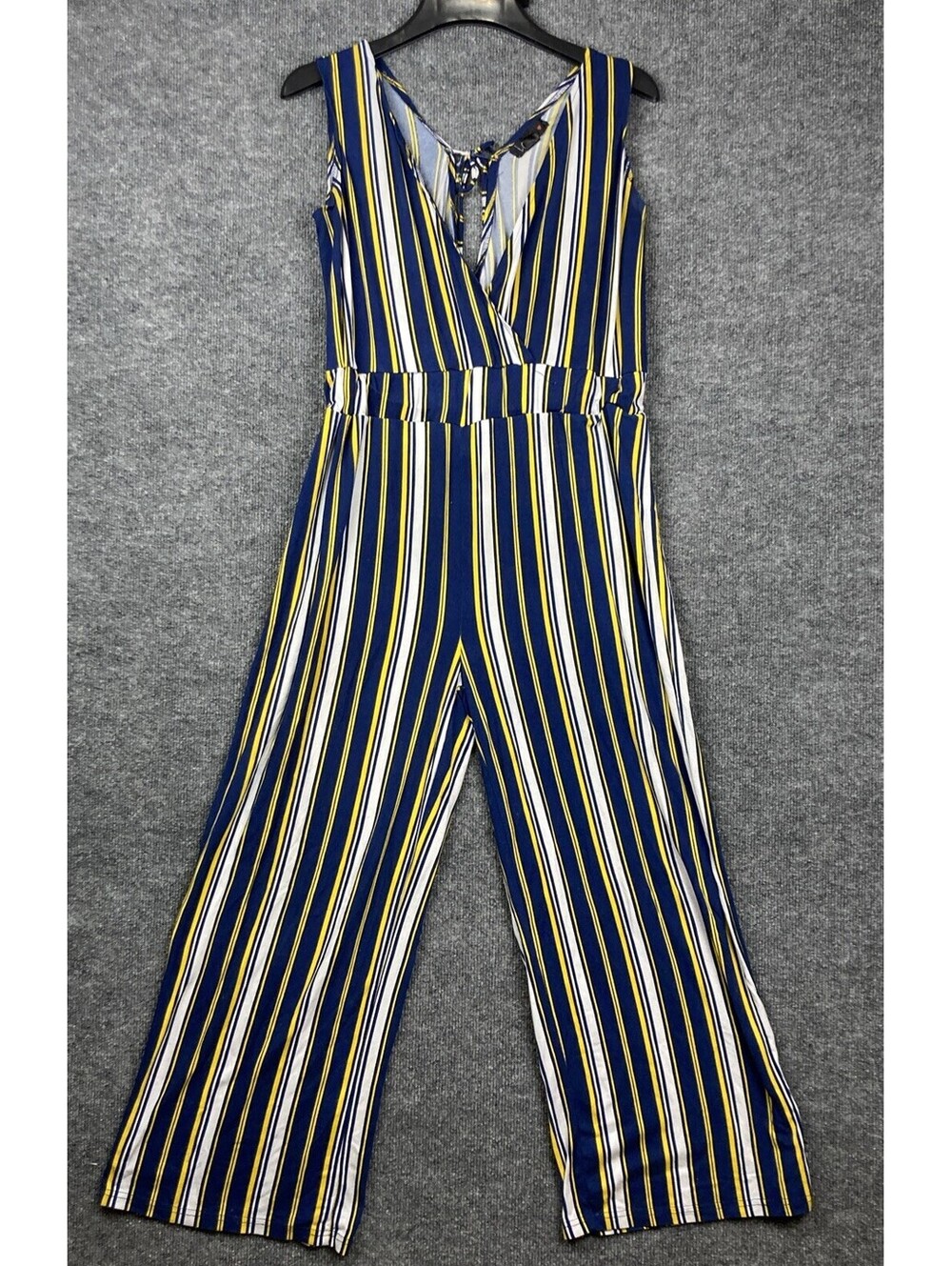 Love Womens Size XL Navy Yellow White Striped One Piece Sleeveless Ankle Jumper